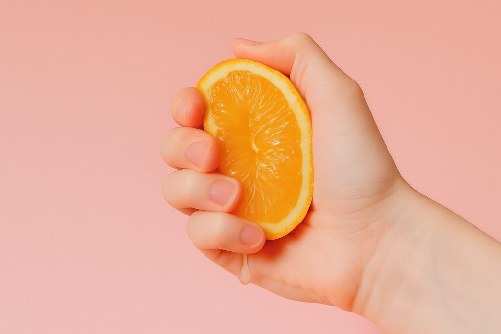 Hand squeezing an orange